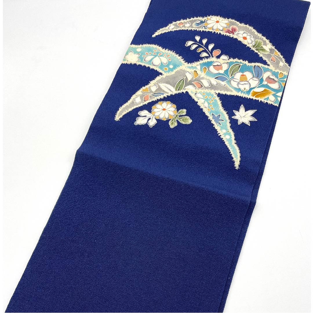 名古屋帯 紺瑠璃色 辻ヶ花 作家物 帯丈363cm 正絹 Sランク ポイント柄 カジュアル 青系 1124003612317  名古屋仕立て