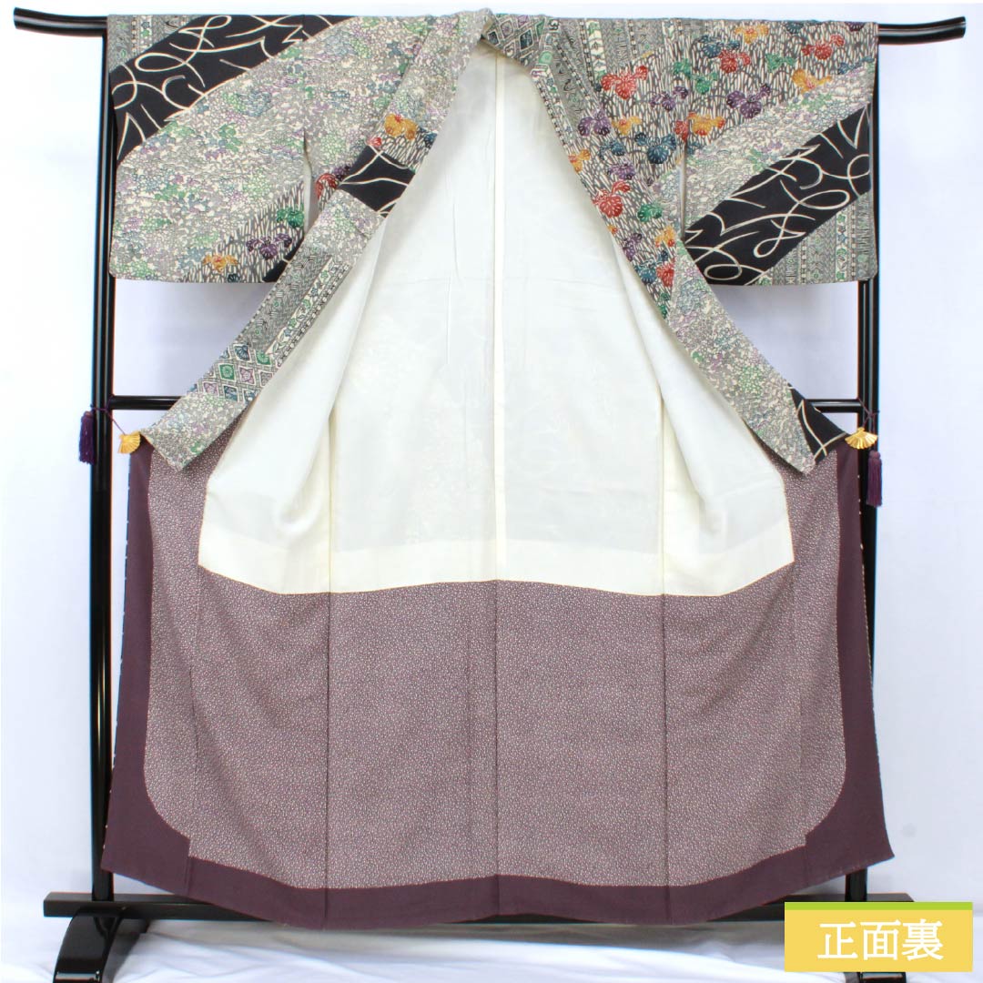 リサイクル着物】訪問着 正絹 Bランク 袷 身丈157cm 裄丈65cm 燻銀色