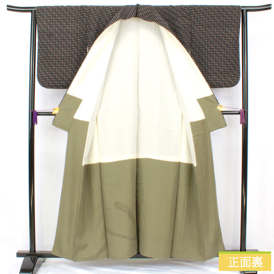 小紋 正絹 身丈156.5cm 裄丈64cm 袷 抽象模様 Aランク 黒系 1115004883310