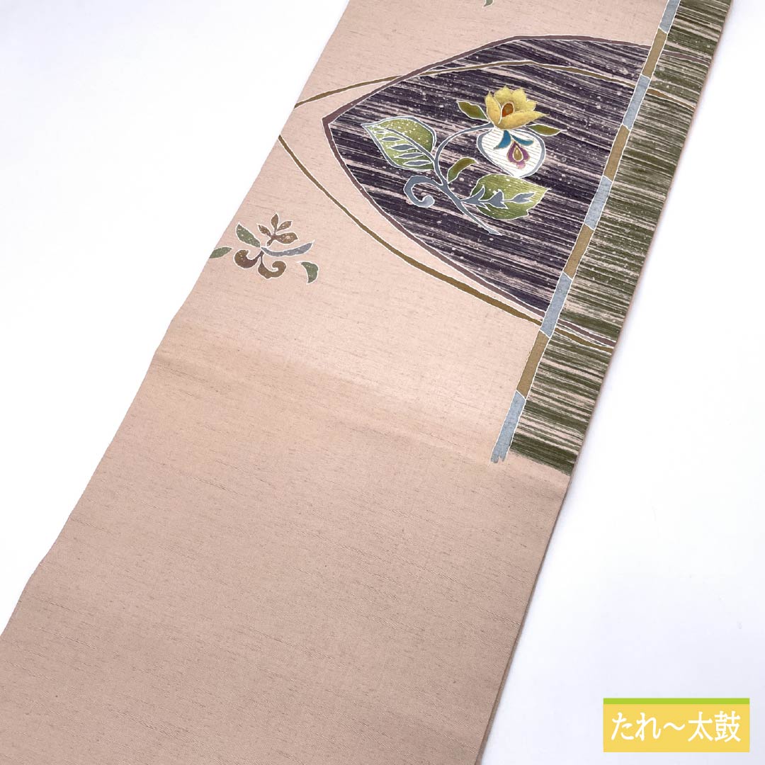 名古屋帯 乙女色（おとめいろ） 染め帯 紬地 抽象花 帯丈380cm 正絹 Sランク ポイント柄 カジュアル ピンク系 1124007812413 名古屋仕立て