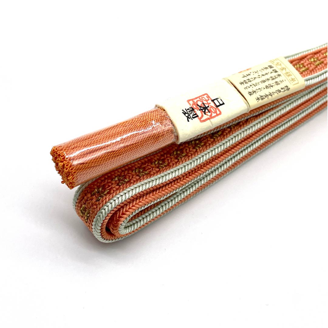 （新古品） 帯締め 正絹 四分紐 金紅色（チンホンいろ） 極彩色三分金銀糸使用 新古品 長さ約159cm 幅約1.7cm セミフォーマル Sランク 橙系 1135002702326