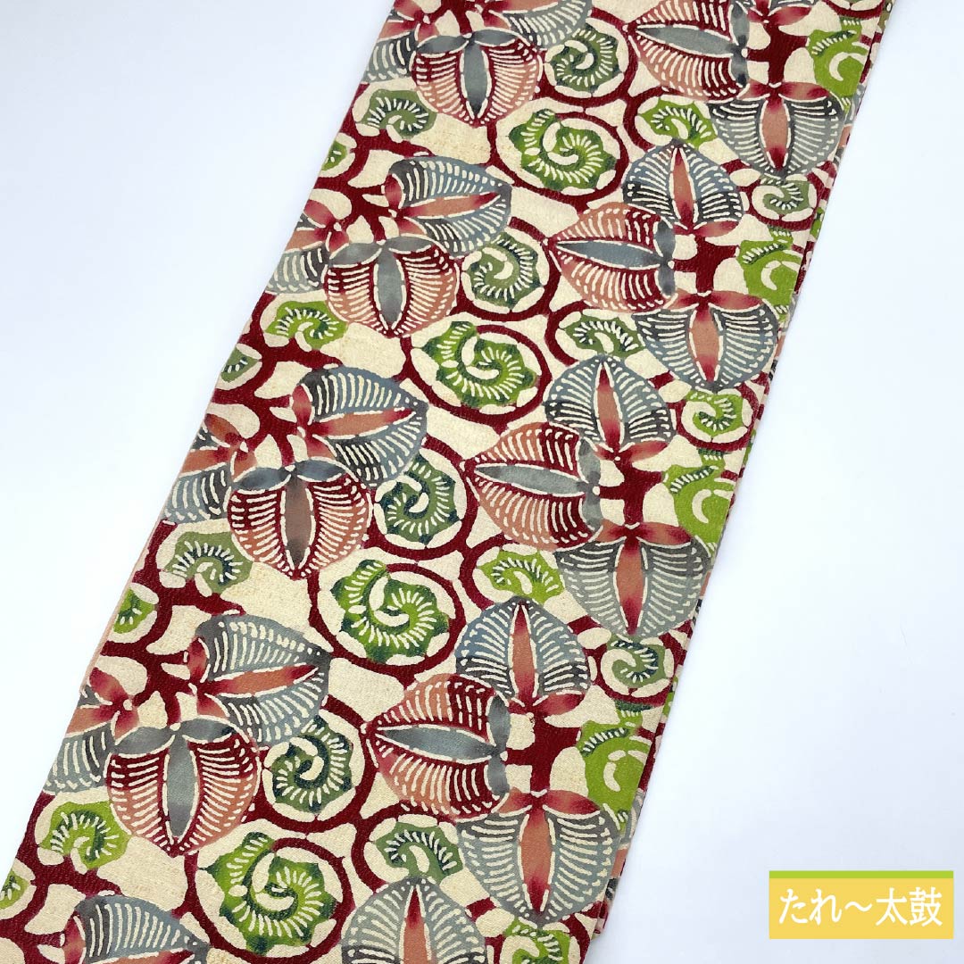 名古屋帯 生成り色（きなりいろ） 京紅型 葵 帯丈354cm 正絹 Sランク 六通 カジュアル クリーム系 1124006942315 名古屋仕立て