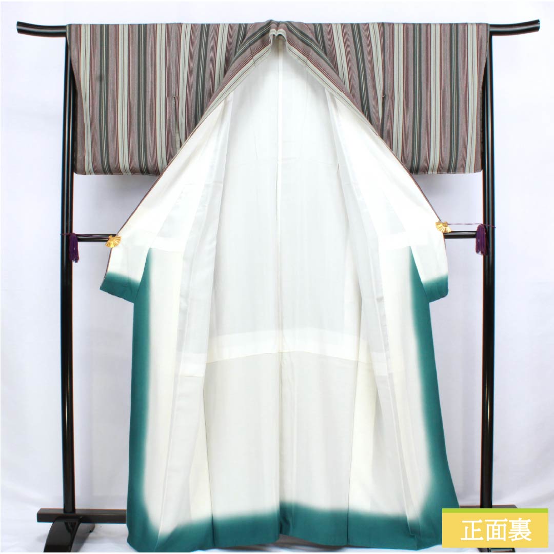 Komon (small pattern) silk, S rank, length 163.5cm, sleeve length 66cm, lined, blue-and-white porcelain color, striped crepe fabric, green basting thread included, product number 1115006452419