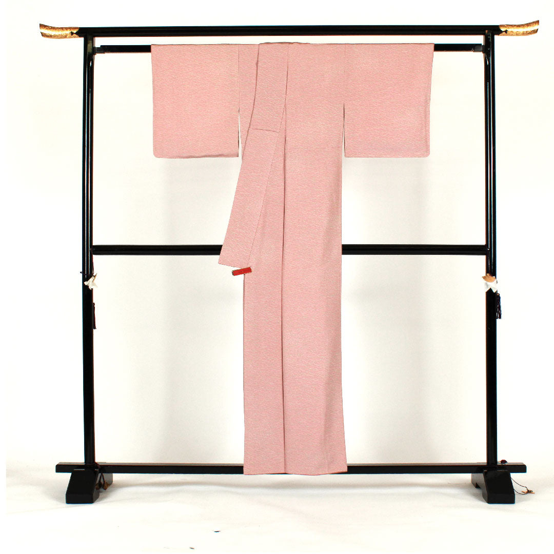 小紋 身丈157cm 裄丈62cm 袷  露芝模様  正絹 Sランク ピンク系 1115001052313