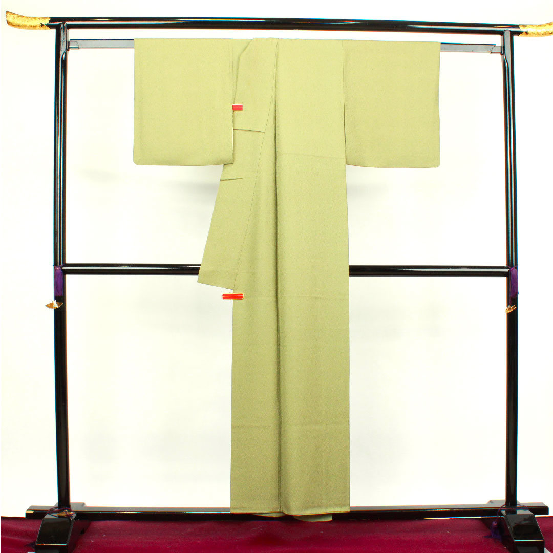 小紋 身丈153.5cm 裄丈62cm 袷  利休色 江戸小紋 作家物 鮫  正絹 Aランク 緑系 1115003443219