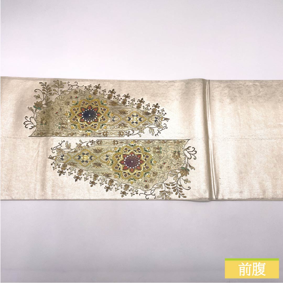 袋帯 正絹 留袖用 引箔 華文 帯丈432cm Bランク ポイント柄 フォーマル 銀系 1123014304322