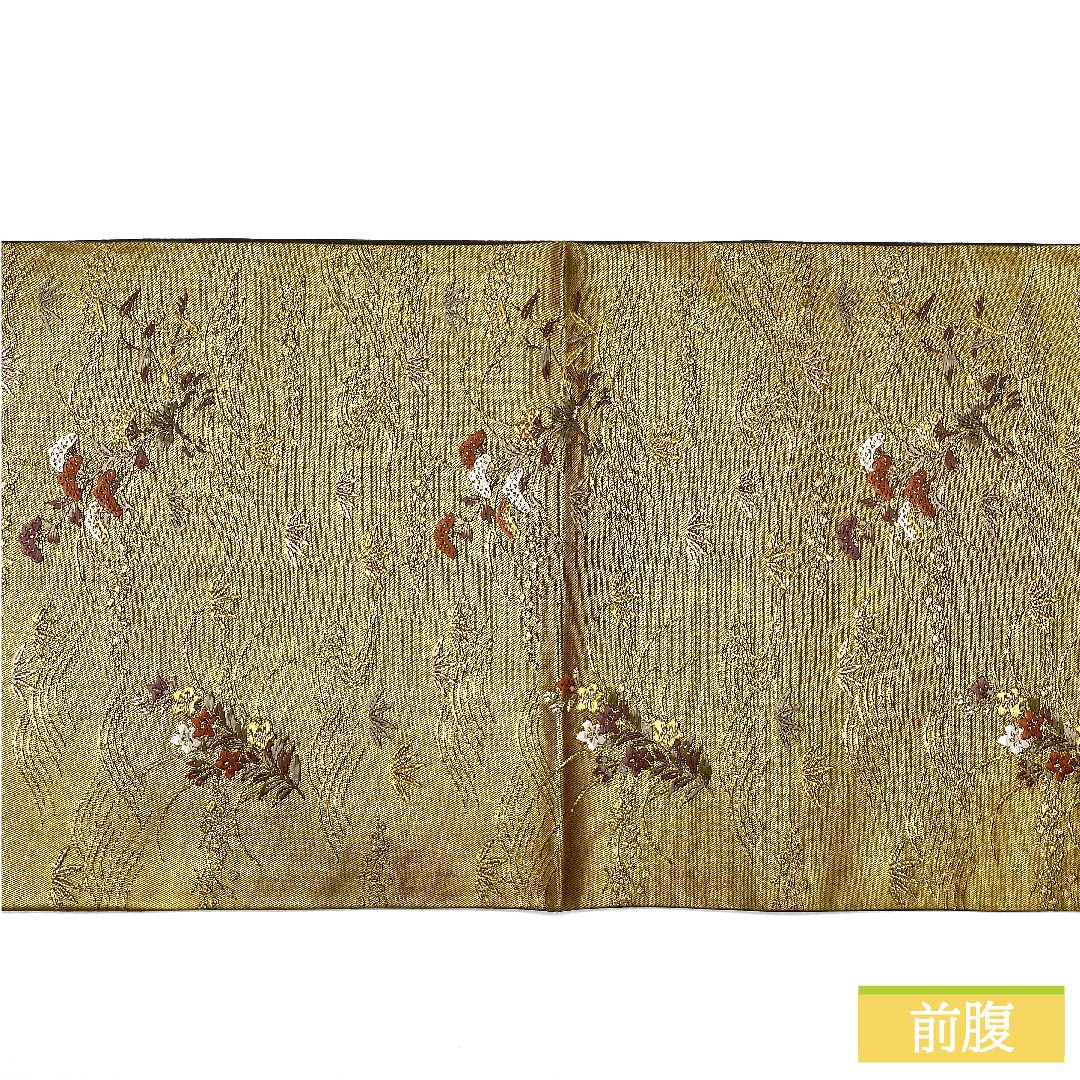 袋帯 正絹 消炭黒色（けしずみぐろいろ） 古典柄 加納幸 御所解文 帯丈437cm Sランク 六通 フォーマル 金系 1123011332321