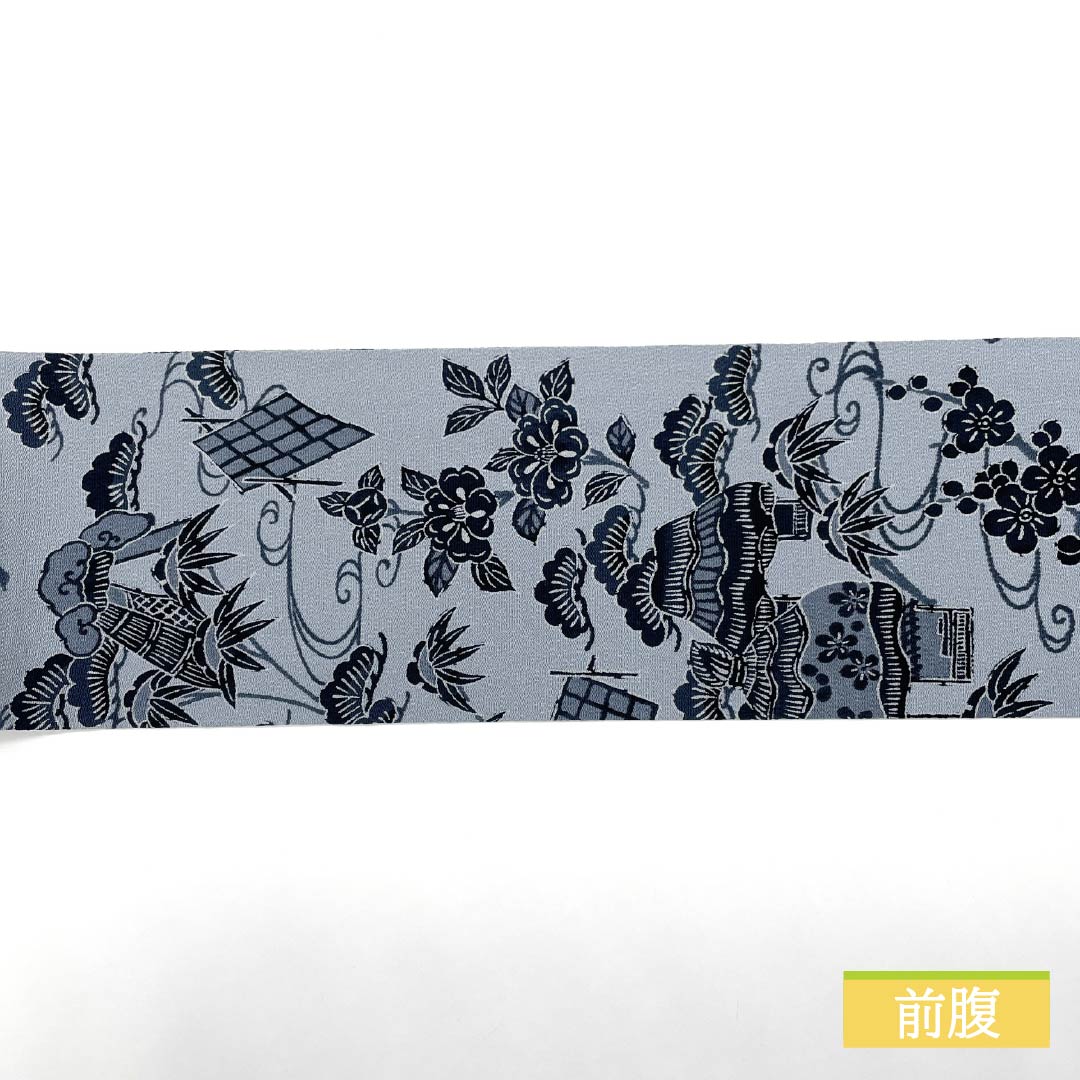 名古屋帯 京鼠色（きょうねずいろ） 京紅型 松竹梅 紅型調 帯丈374cm 正絹 Sランク 全通 カジュアル グレー系 1124006782322 名古屋仕立て