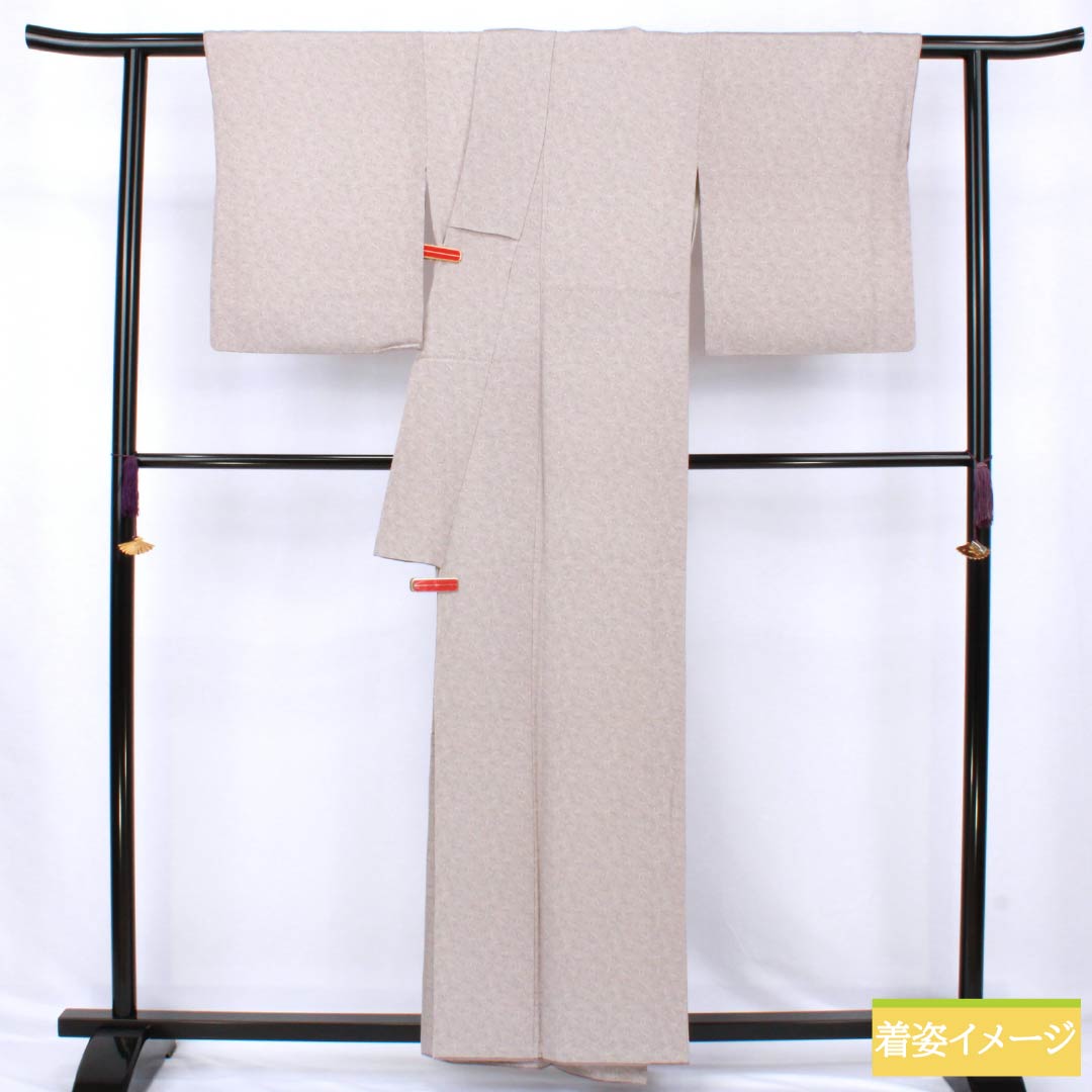 小紋 正絹 Sランク 身丈157.5cm 裄丈66cm 袷 灰桜色（はいざくらいろ） 型染 江戸小紋 二代目金田昇 金田染工 グレー系 1115007482322