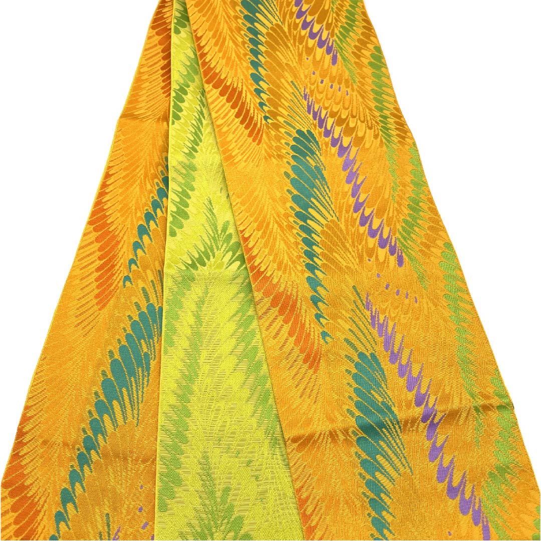 半幅帯 ポリエステル 山吹色（やまぶきいろ） Kansai 抽象模様 帯丈402cm 黄系 Sランク 1125001802423