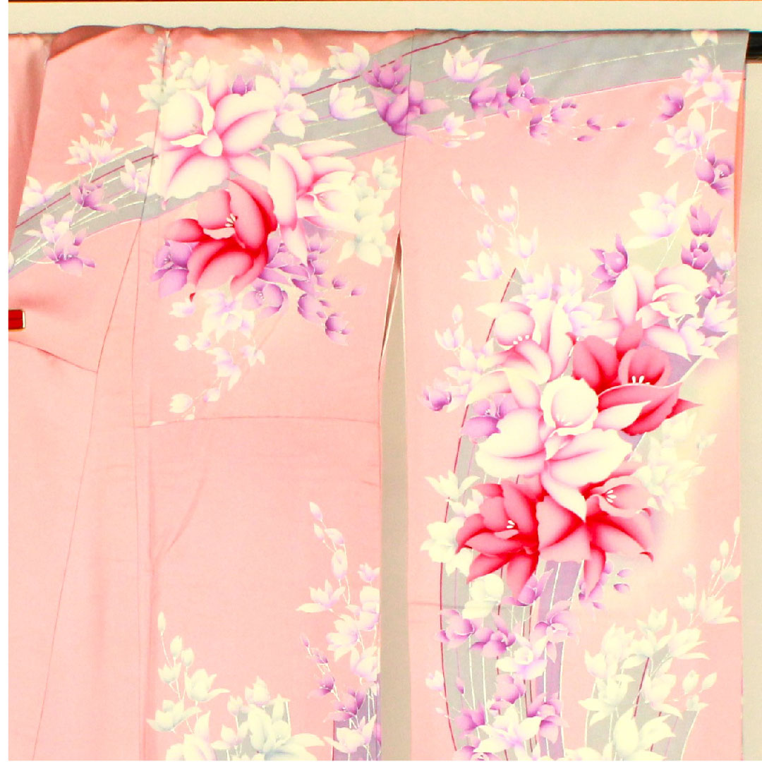 振袖 身丈165.5cm 裄丈64cm 袷  京友禅 花模様 正絹 Aランク ピンク系 1113000563513