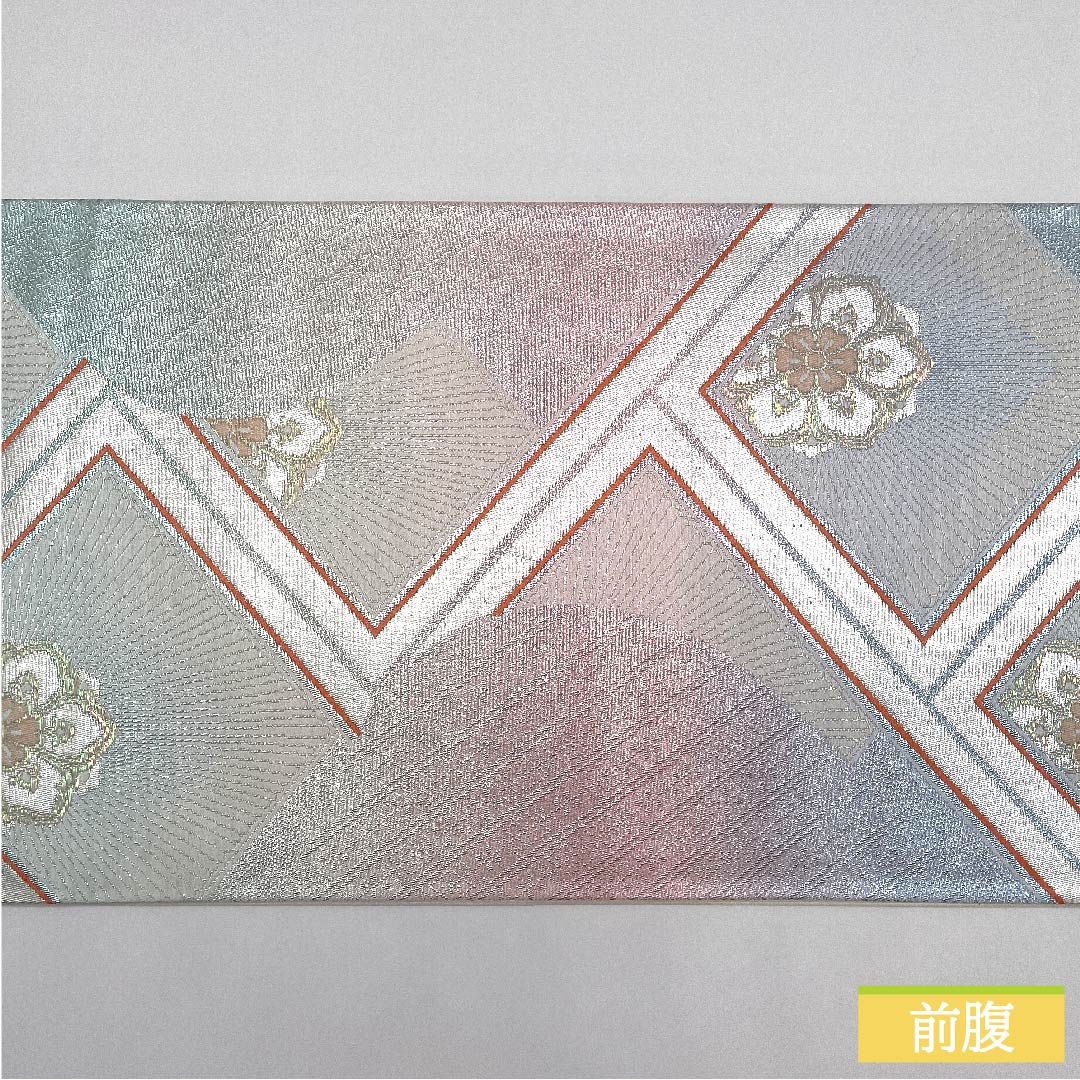 袋帯 正絹 銀色（ぎんいろ） 菱 華文 帯丈428cm Sランク 六通 フォーマル 銀系 1123011962322