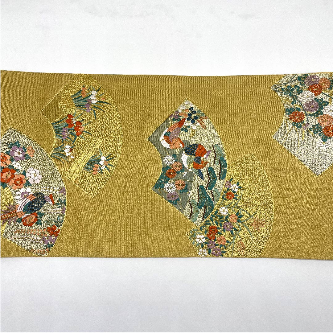 袋帯 麦藁色（むぎわらいろ） 本金摺箔二重織 留袖用 鴛鴦 帯丈432cm 正絹 Aランク 六通 フォーマル 金系 1123004753321