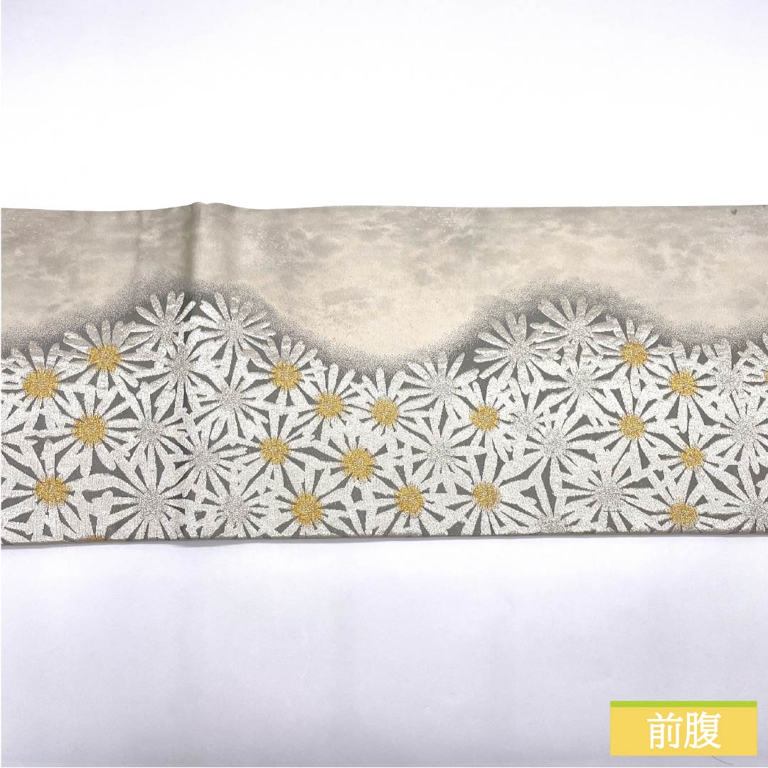 Formal, A-grade silk obi with a chrysanthemum design and foil accents, length 440cm, six-fold hem, gradient finish, product number 1123015203399
