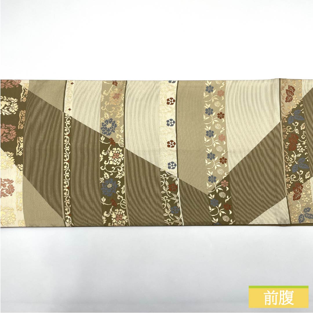 袋帯 正絹 横段 花唐草 鳥 帯丈428cm Aランク 六通 フォーマル グラデーション系 1123014013399