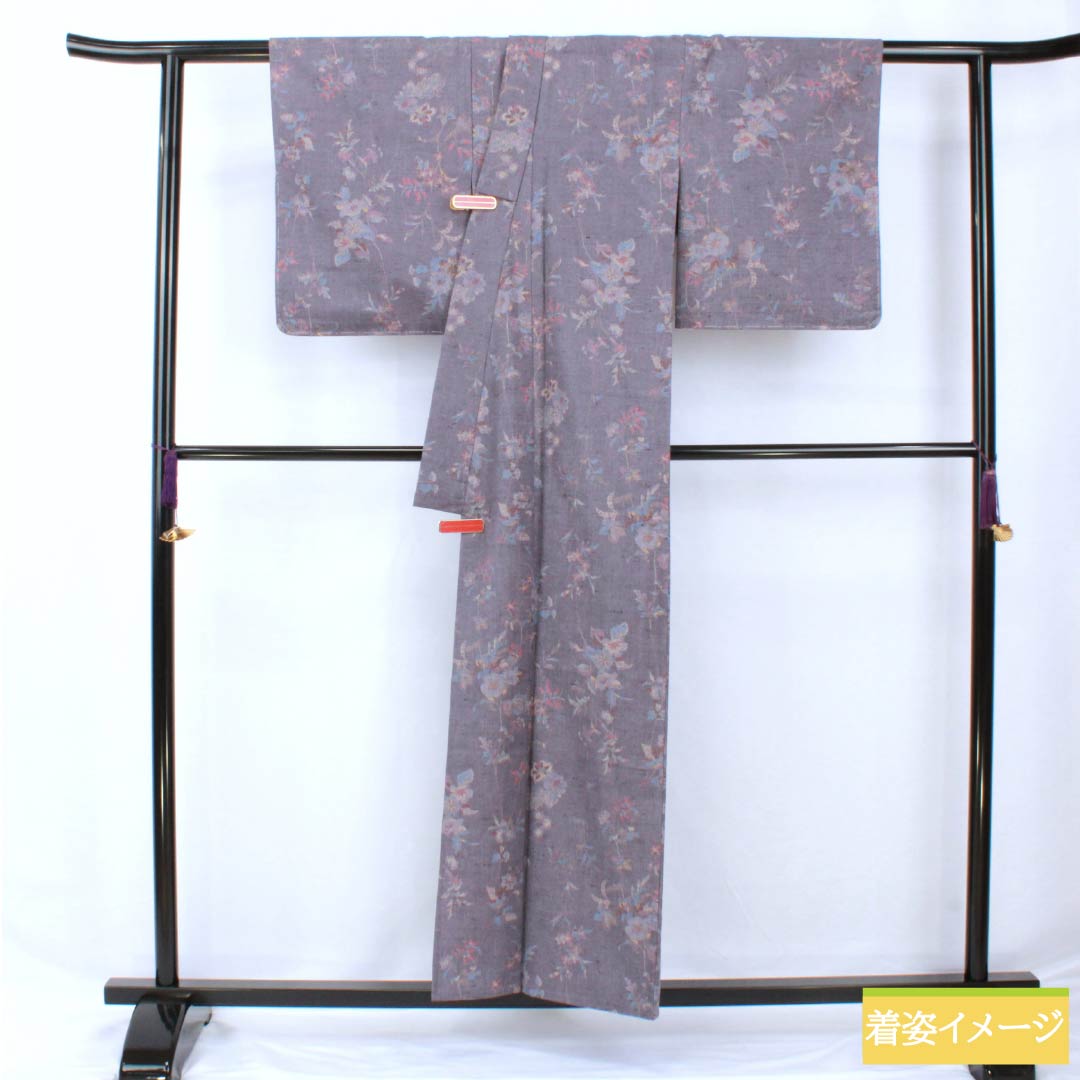 Komon, pure silk, length 157cm, sleeve length 63cm, single layer, Soushinezuiro, stencil dyeing, pongee fabric, floral pattern, S rank, purple, 1115005762320