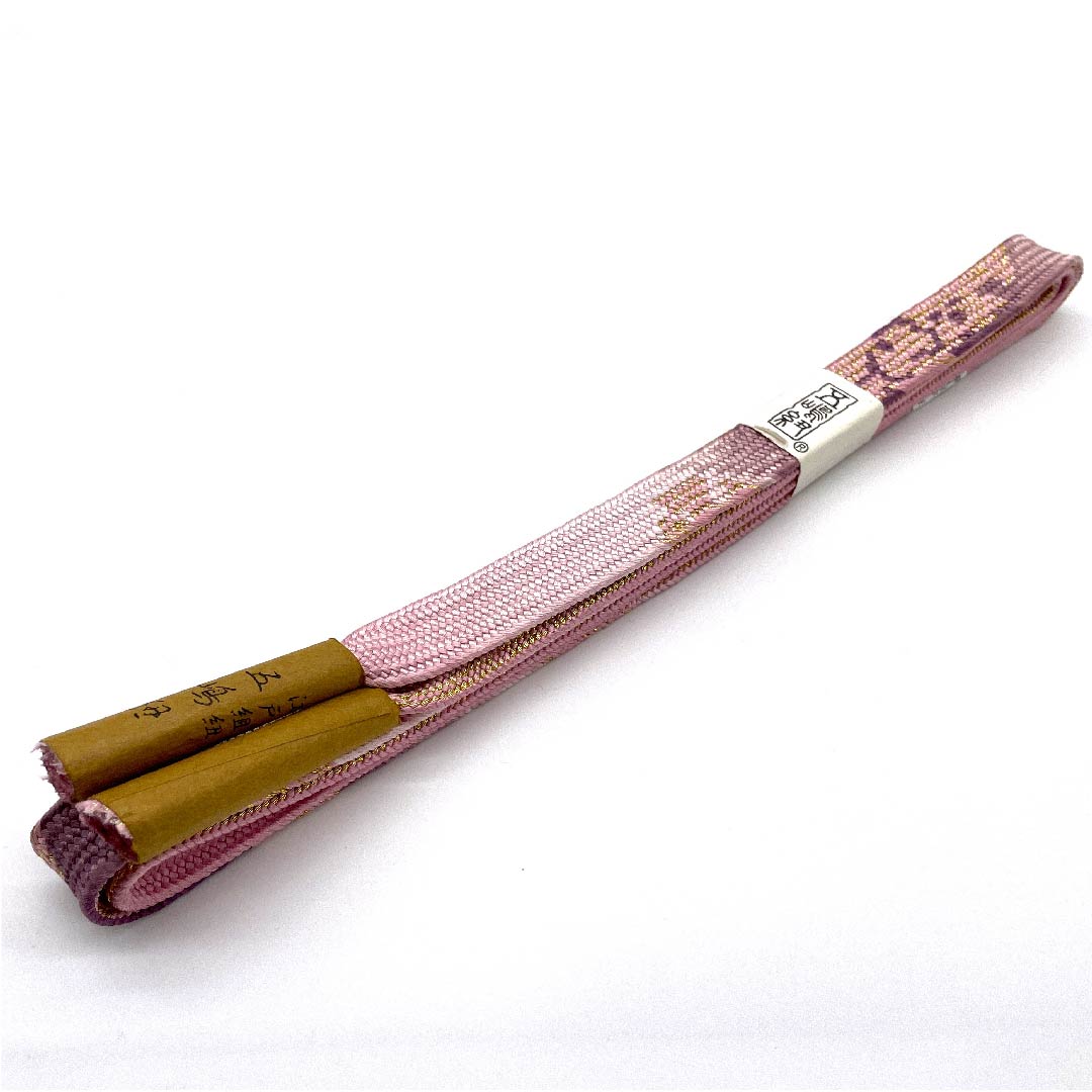 （新古品） 帯締め 正絹 四分紐 洎夫藍色（さふらんいろ） 五嶋紐 江戸組紐 金属糸使用 長さ約165cm 幅約1.7cm セミフォーマル Sランク ピンク系 1135002452313