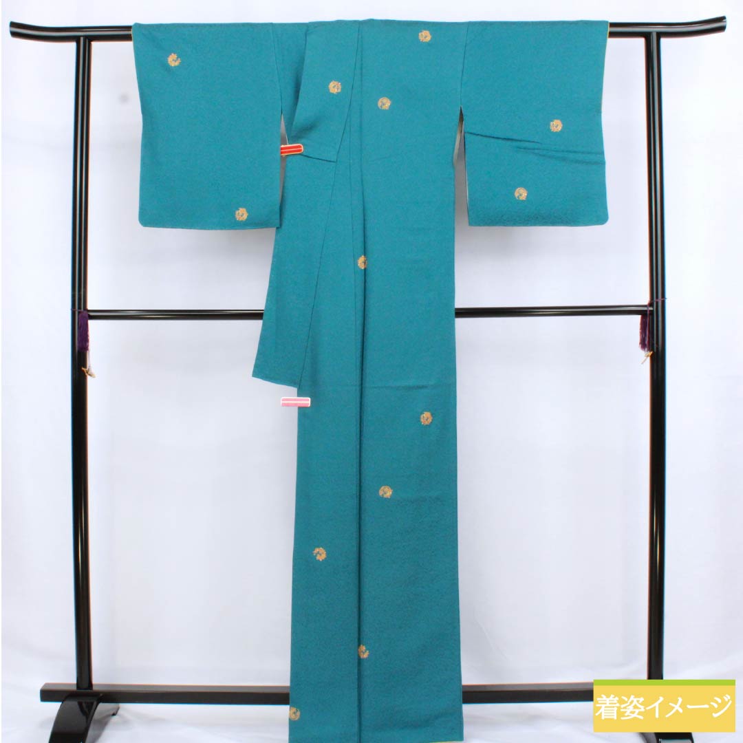 小紋 正絹 身丈165cm 裄丈66.5cm 袷 納戸色（なんどいろ） 花輪 京友禅 Sランク 青系 1115006282517