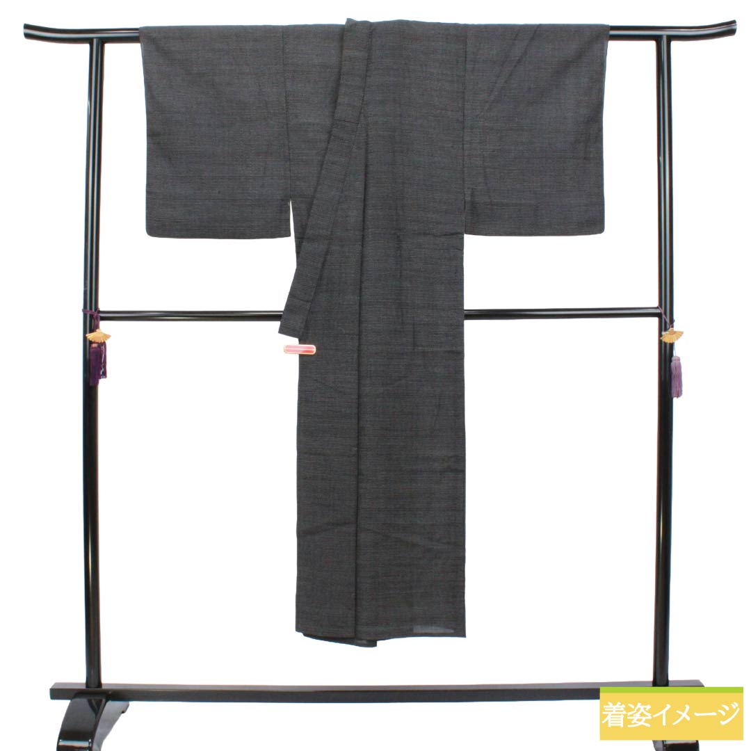 男物 正絹 Sランク 身丈142.5cm 裄丈65cm  夏塩沢 亀甲模様 居敷当て付き 紗 黒系 1119001982410