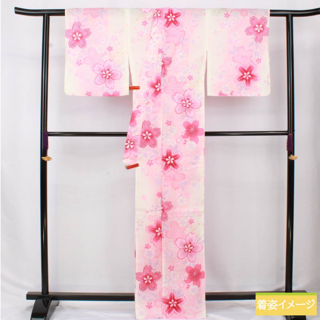 浴衣 木綿 身丈165.5cm 裄丈65cm Aランク 単衣 ピンク系 浅紅色（あさべにいろ） 桜 ラメ 1118006123513