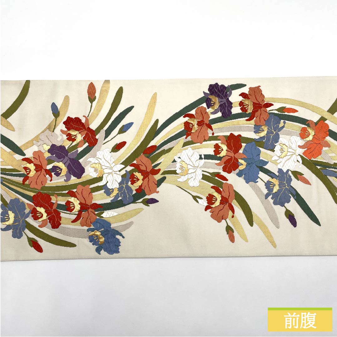 Fukuro Obi, pure silk, floral pattern, obi length 442cm, S rank, six-way, formal, white, 1123013912311