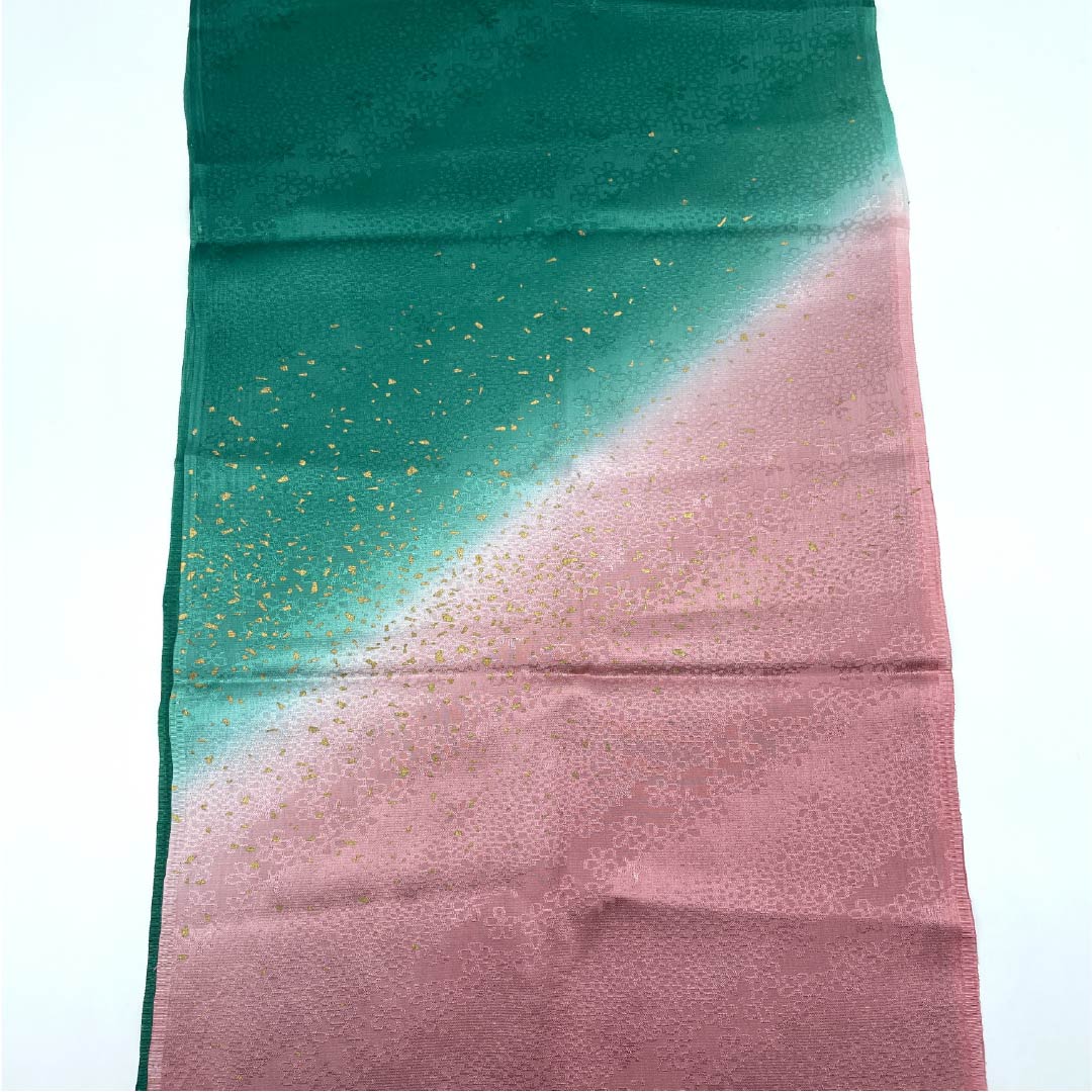 Obiage, pure silk, semi-formal, blue, red, small cherry blossom, classic pattern, length 176cm, width 29cm, S rank, green, 1136000532919