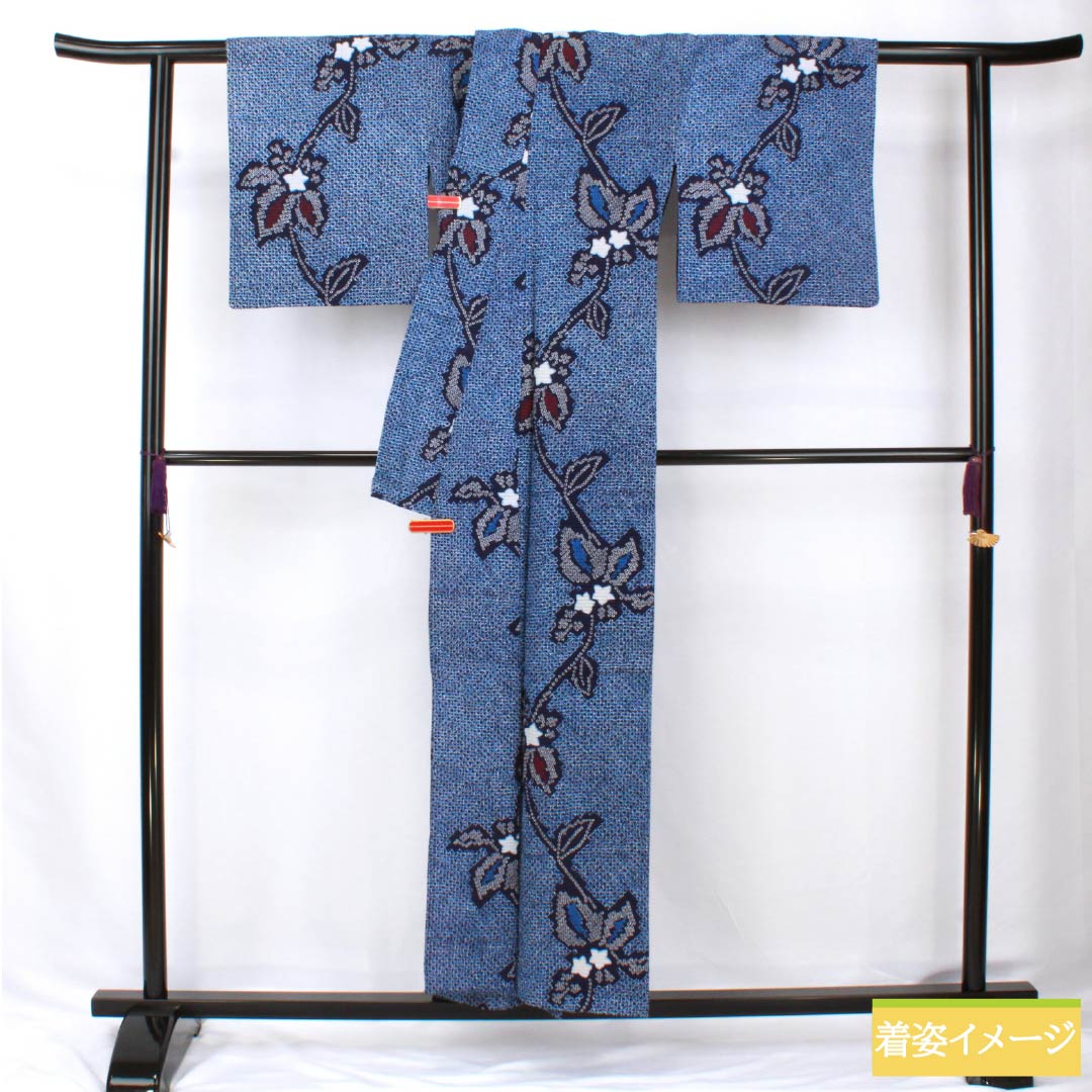 Cotton Yukata, Length 155cm, Sleeve Length 63cm, Rank A, Single Layer, Navy Blue, Abstract Floral Ripple Design, Product Number 1118005873318