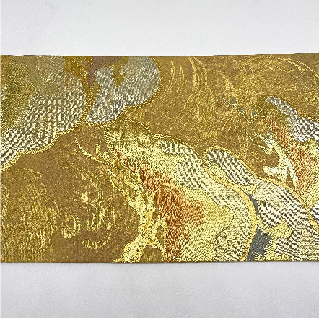 袋帯 金色 松 帯丈436cm 正絹 Sランク 六通 フォーマル 金系 1123006612321