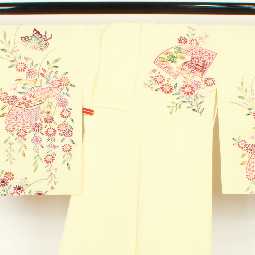 訪問着 袷 身丈159cm 裄丈62.5cm 鳥の子色 京紅型 草花模様 正絹 Aランク クリーム系 1112001943315