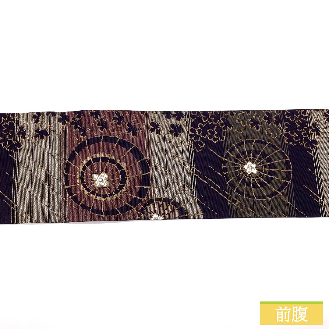 名古屋帯 ポリエステル Sランク 番傘 橋 雨 帯丈358cm 六通 カジュアル グラデーション系 1124009572399 名古屋仕立て