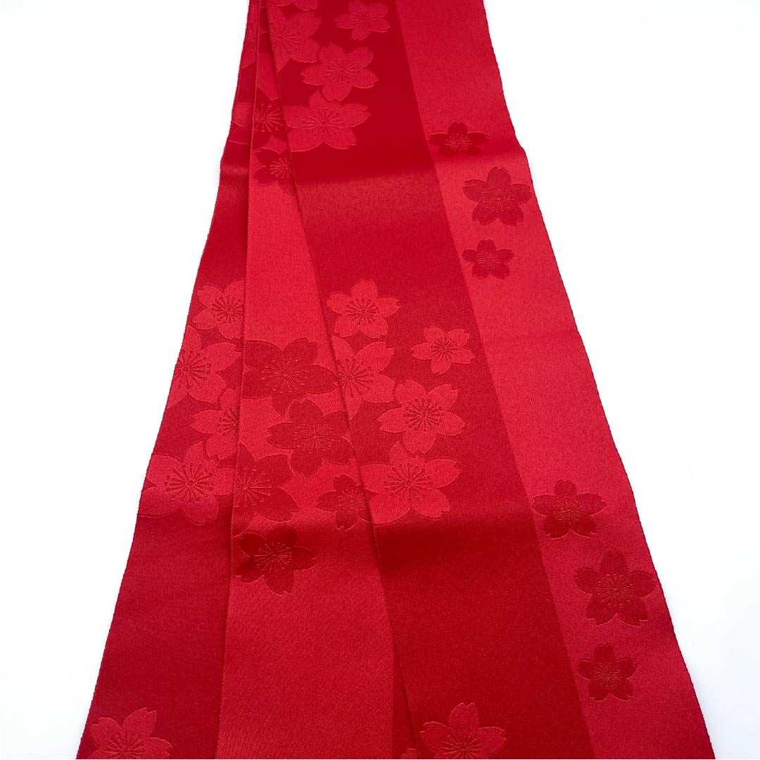 半幅帯 ポリエステル 帯丈336cm 茜色（あかねいろ） 桜 花柄 リバーシブル 赤系 Sランク 1125001442312