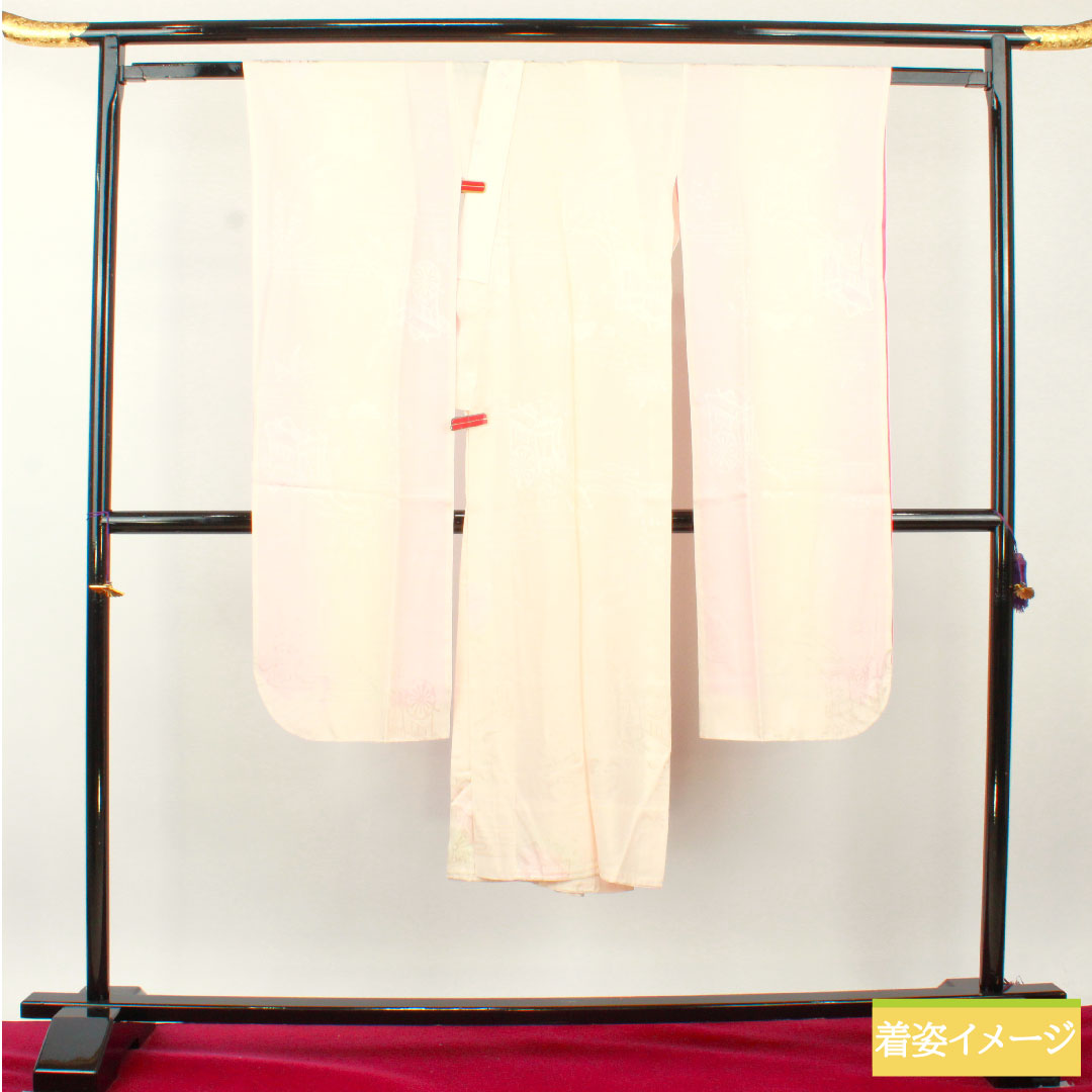 長襦袢 正絹 身丈136cm 裄丈69.5cm 袷 曙色（あけぼのいろ） ボカシ染 振袖用 吉祥文様 Aランク ピンク系 1129000723513