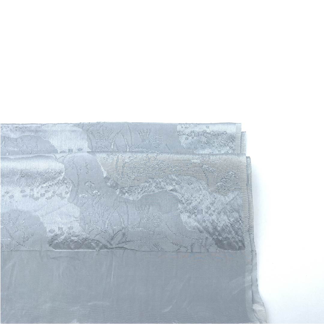 帯揚げ 正絹 セミフォーマル 白銅色（はくどういろ） 古典柄 草花模様 長さ約164cm 幅約29cm Sランク グレー系 1136000562922