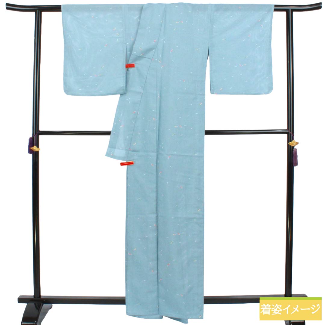 ★専用★未使用品 小紋 薄い水色 パステル 菊 吉祥身丈161cm 裄丈66cm リサイクル着物】夏物 ポリエステル 小紋 Sランク 身丈162cm 裄丈65cm