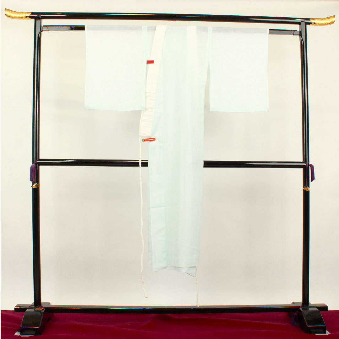 夏物 ポリエステル 長襦袢 身丈131.5cm 裄丈65.5cm 藍白色（あいじろいろ） 洗える着物 絽 Aランク 水色系 1132001803124