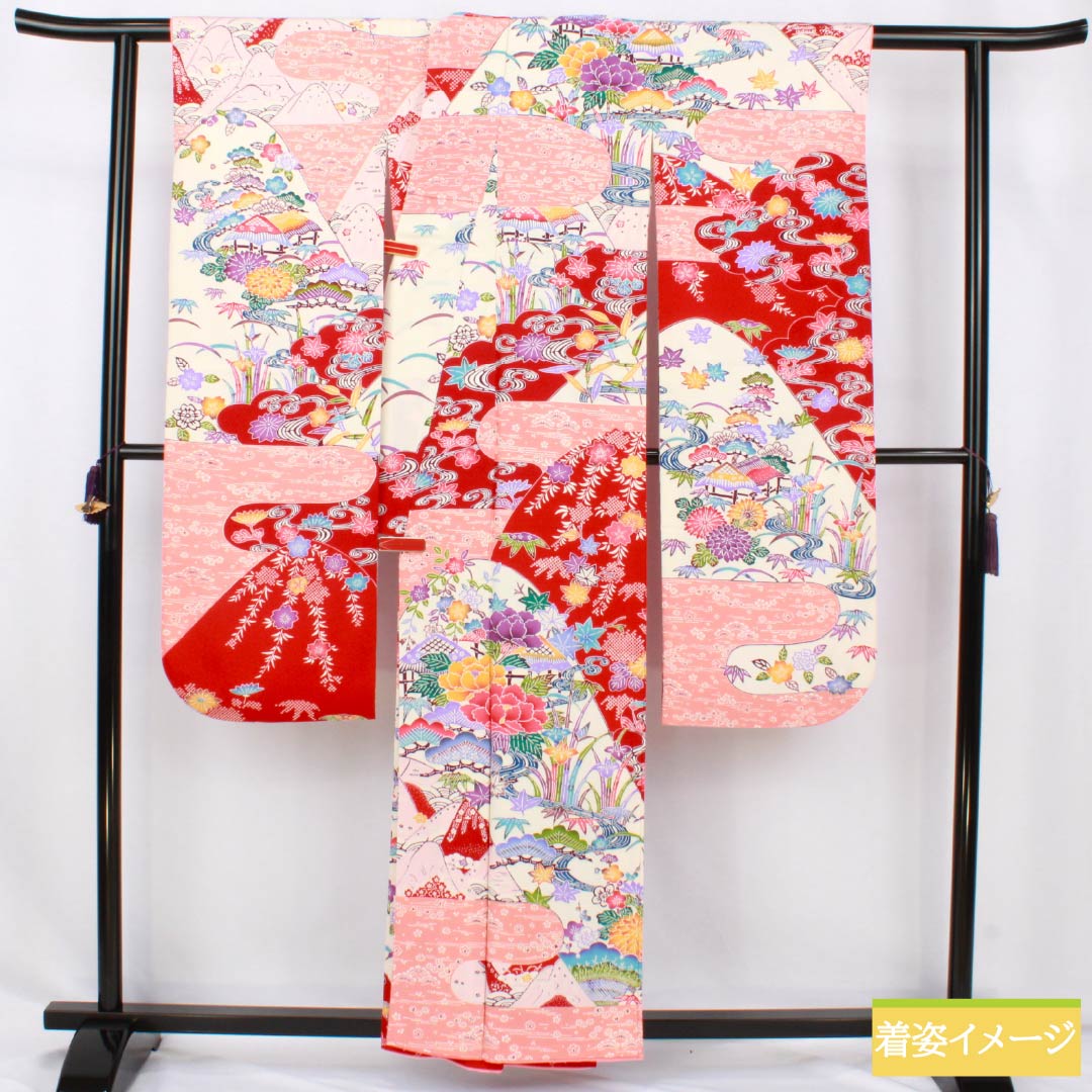 リサイクル着物】振袖 正絹 Sランク 身丈158cm 裄丈63.5cm 袷 京紅型