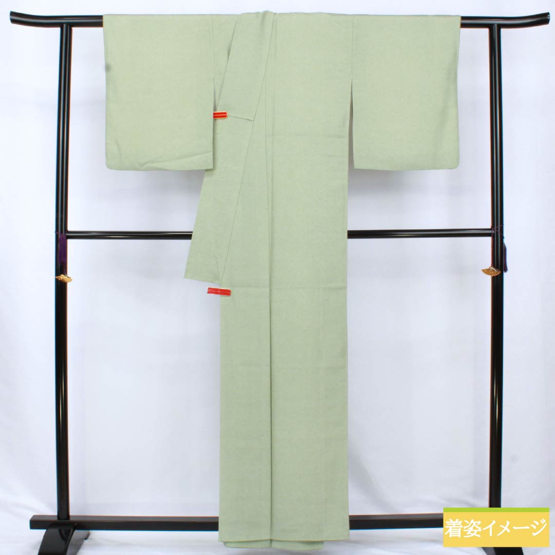 小紋 正絹 Sランク 身丈158cm 裄丈65.5cm 袷 龍泉青瓷釉色（ロンチュエンチンツーユースーいろ） 一つ紋 木瓜 鮫柄 型染 緑系 1115006712319