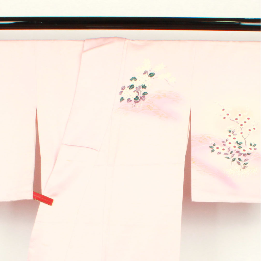 訪問着 袷 身丈150cm 裄丈61cm 練色 京友禅 橘 正絹 Bランク ピンク系 1112001634113