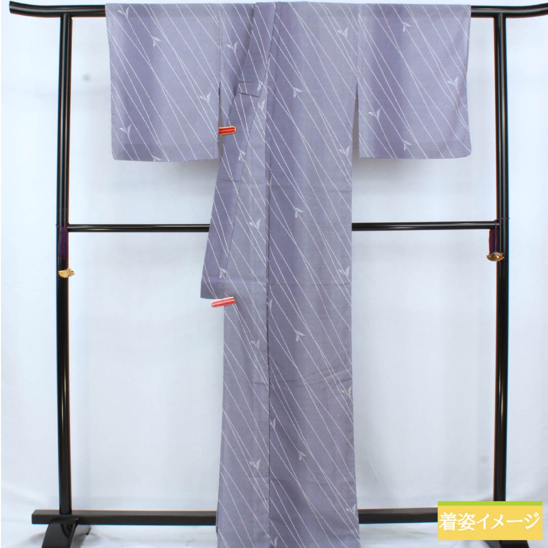 夏物 ポリエステル 小紋 身丈171.5cm 裄丈67cm 相思鼠色（そうしねずいろ） 抽象模様 洗える着物 紗 Sランク グレー系 1132002572622