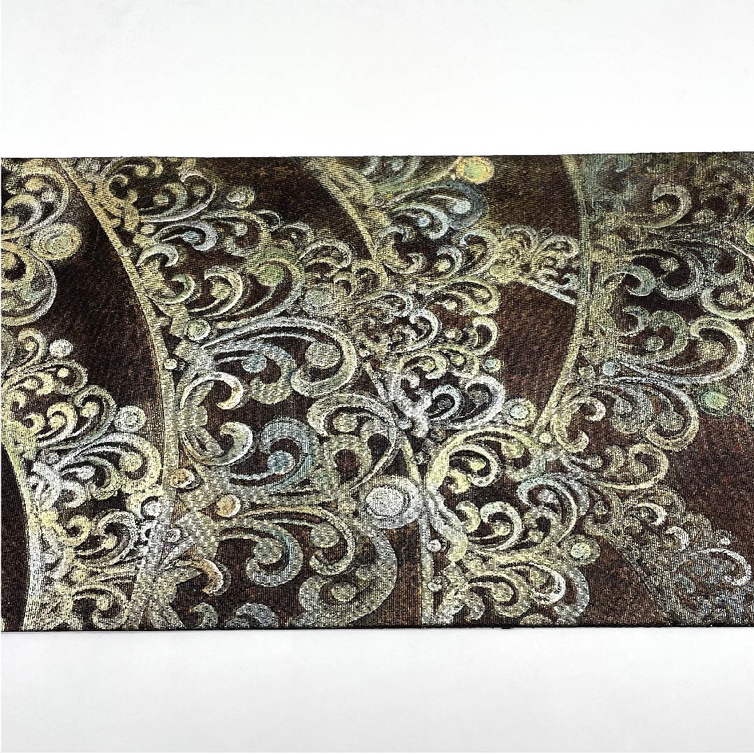 （未仕立）袋帯 憲房色（けんぼういろ） 金唐皮（きんからかわ） 抽象模様 帯丈478cm 正絹 Sランク 六通 フォーマル 茶系 1123006082414