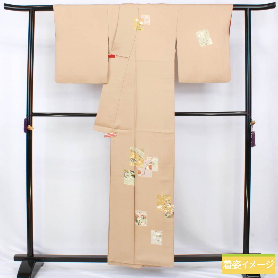 リサイクル着物】訪問着 正絹 Aランク 袷 身丈157cm 裄丈64.5cm 胡桃色