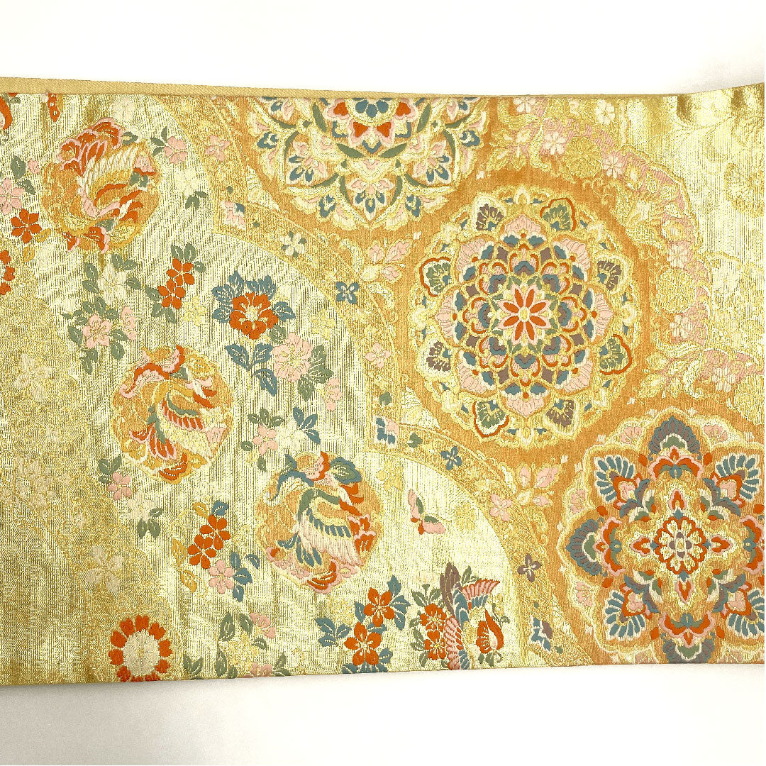 （未仕立）袋帯 吉祥文様 鳥 留袖 帯丈432cm 正絹 NEWランク 六通 フォーマル 金系 1123002441321