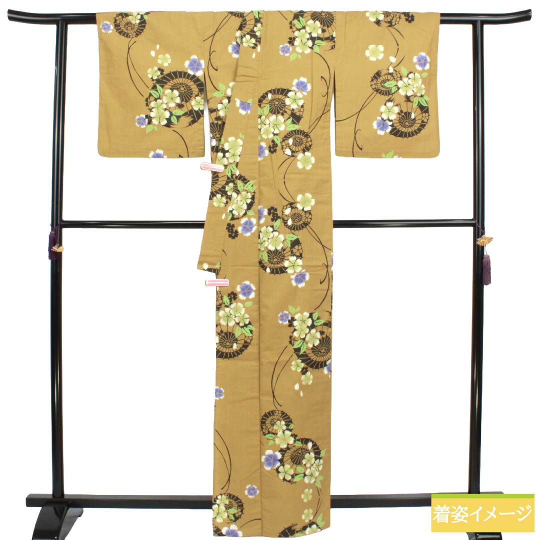 リサイクル着物】浴衣 木綿 Sランク 身丈162.5cm 裄丈64.5cm 楊梅色