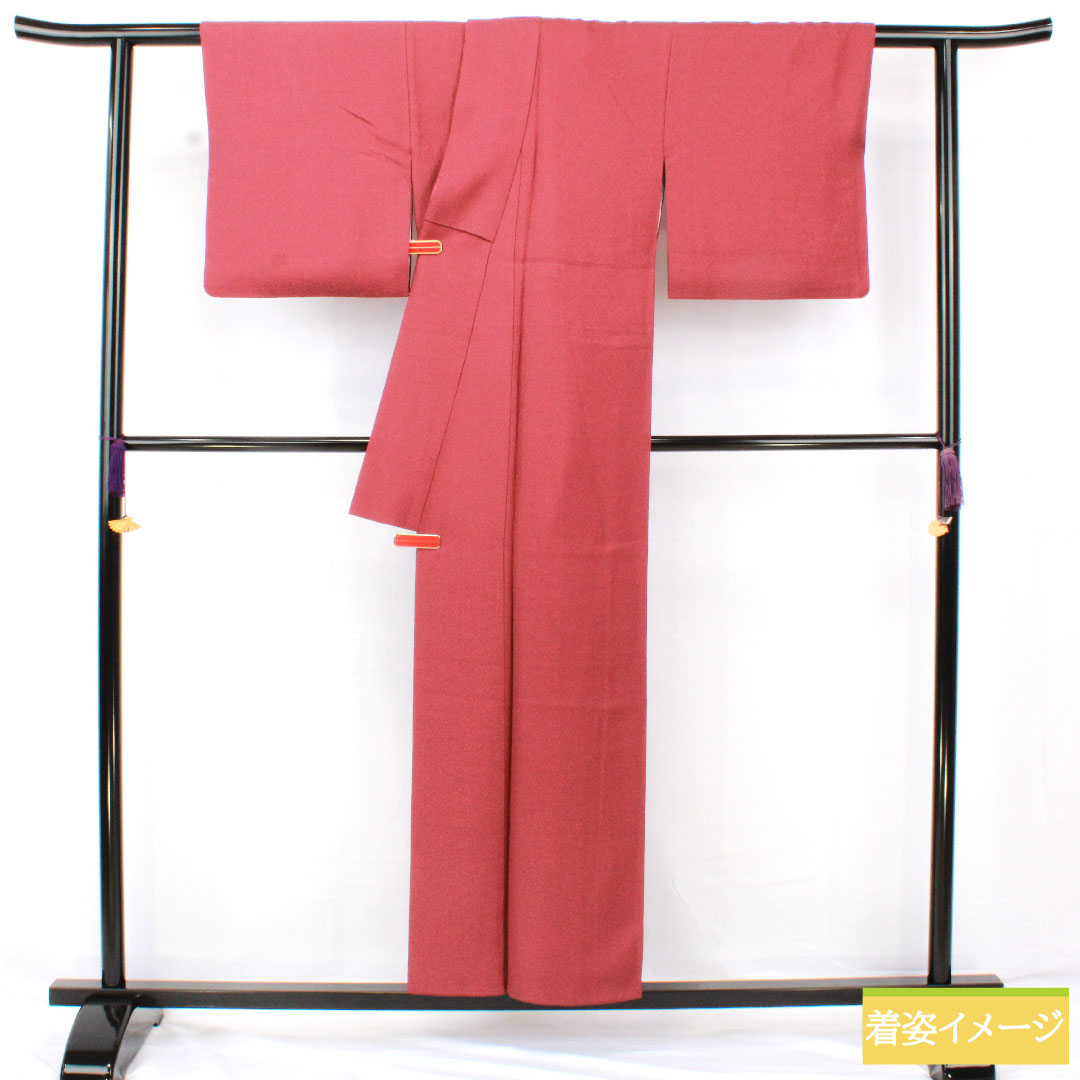 色無地 正絹 身丈154.4cm 裄丈63cm 蘇芳色（すおういろ） 一つ紋 丸に違い鷹の羽 作家物 袷 Sランク 紫系 1114001782220