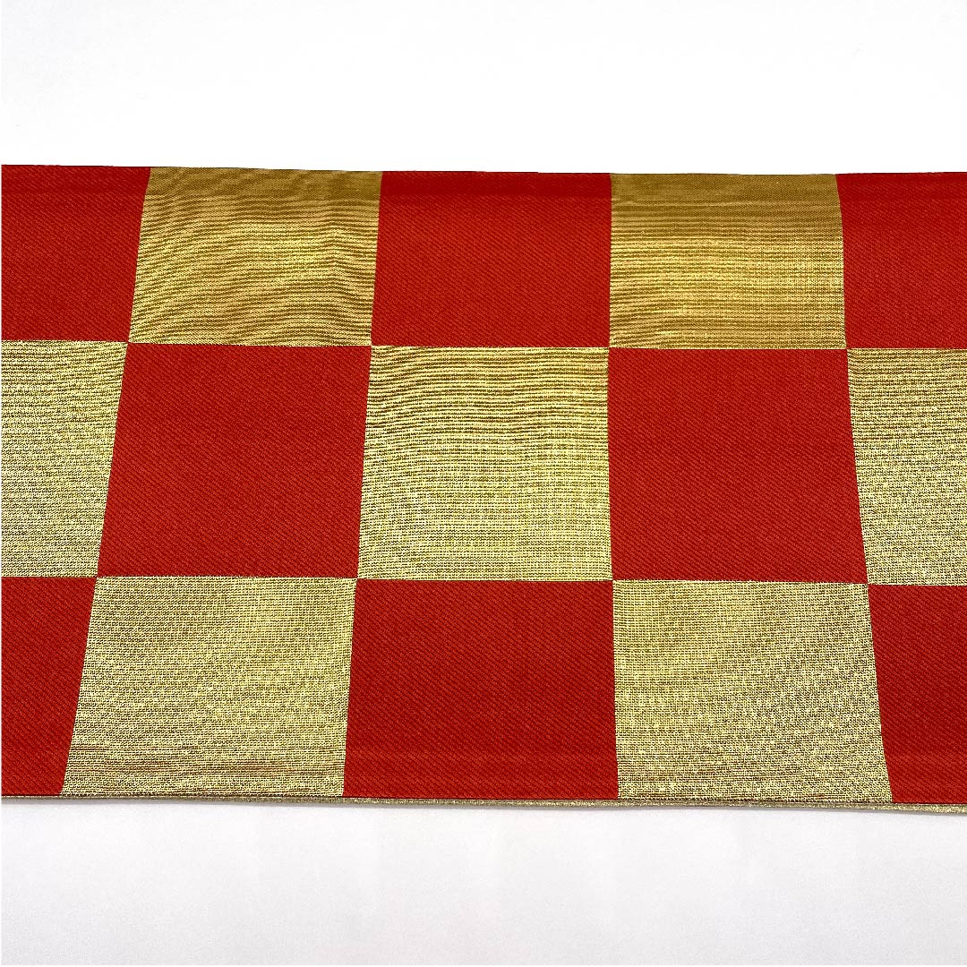 袋帯 金色 振袖用 市松 帯丈432cm 正絹 Aランク 六通 フォーマル 金系 1123006453321