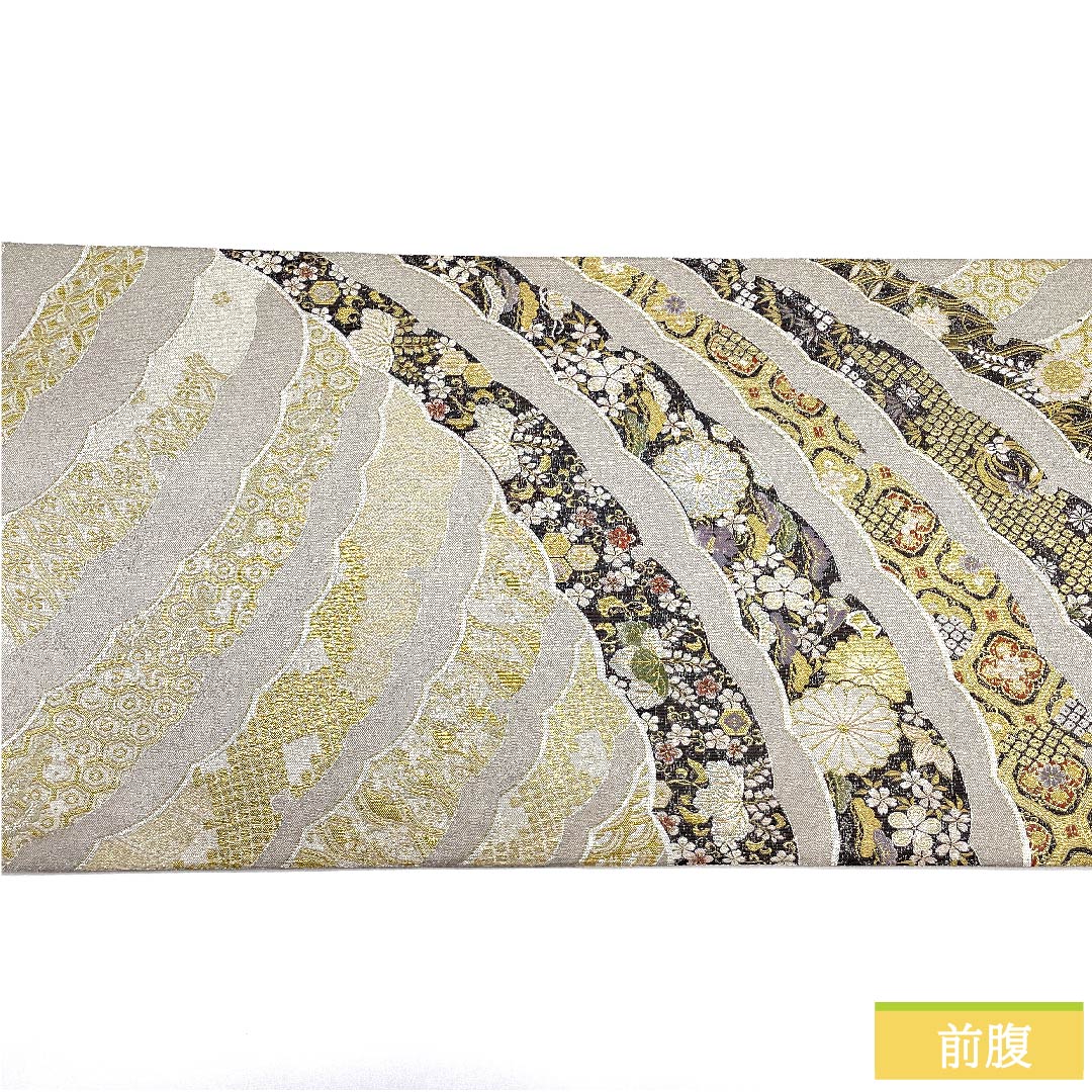 袋帯 正絹 銀白色色（ぎんはくしょくいろ） 平田藤三郎 雪輪 古典柄 花柄 帯丈436cm Sランク 六通 フォーマル 銀系 1123010872322