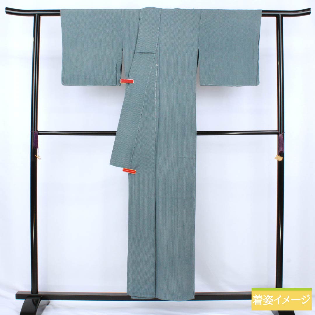 小紋 正絹 Sランク 身丈155cm 裄丈63.5cm 単衣 御召御納戸色（おめしおなんどいろ） 江戸小紋 縞   青系 1115007372317