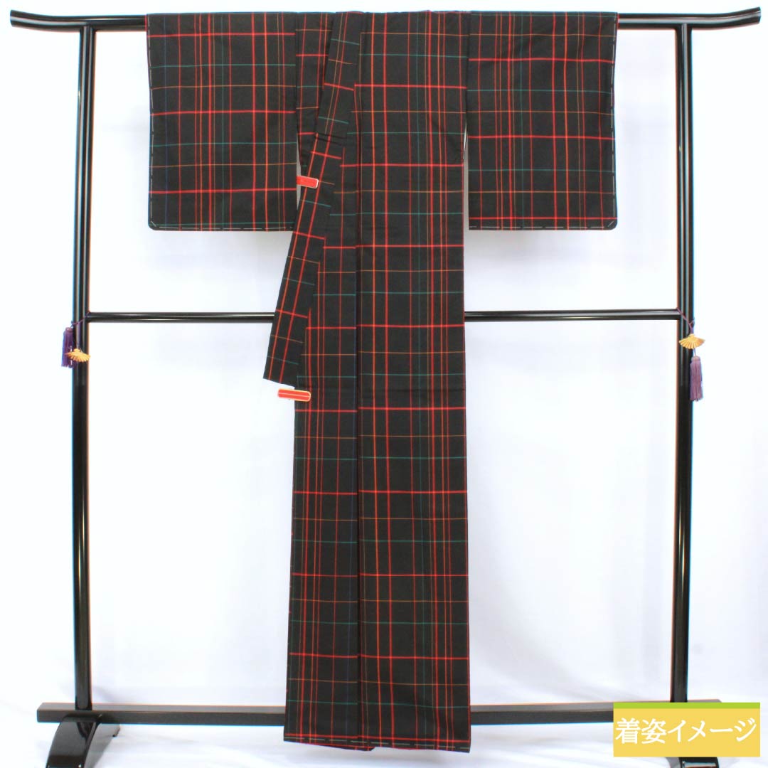 リサイクル着物】紬 正絹 Bランク 身丈161cm 裄丈64.5cm 大島紬 格子