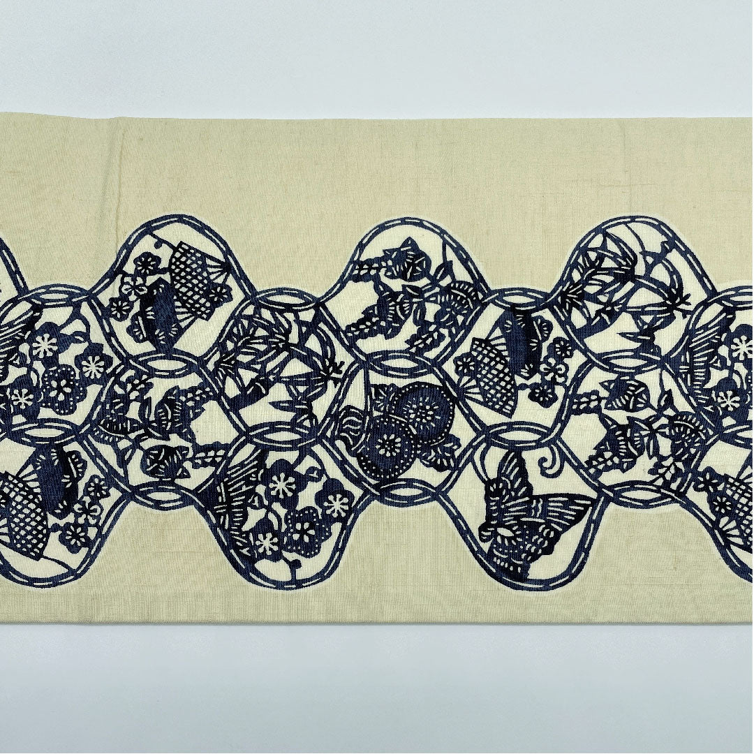 袋帯 灰梅色（はいうめいろ） 立湧 扇 桜 帯丈424cm 正絹 Aランク 六通 カジュアル クリーム系 1123005113315