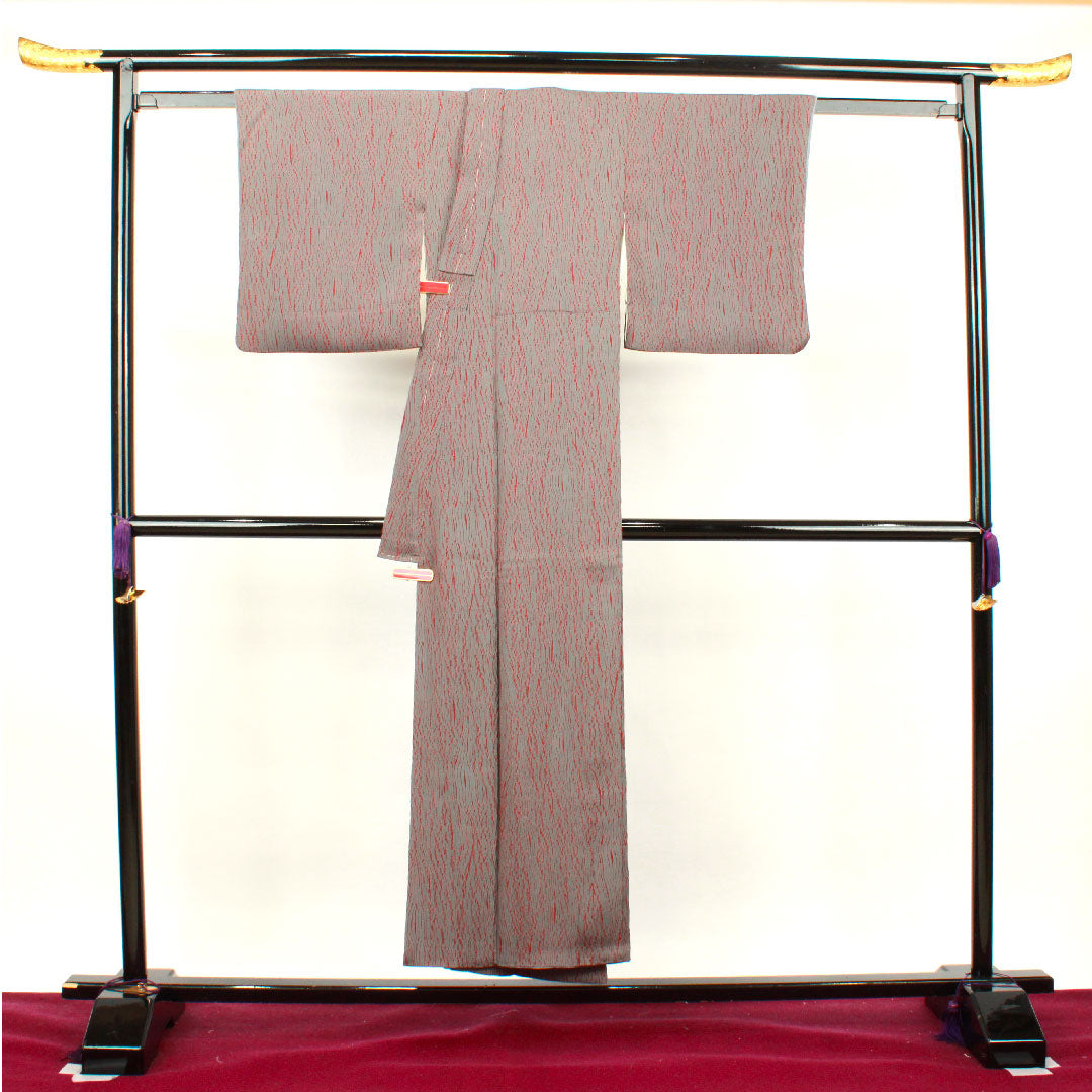 小紋 身丈147.5cm 裄丈61cm 袷  灰色 絞り 抽象模様  正絹 Sランク グレー系 1115003262122